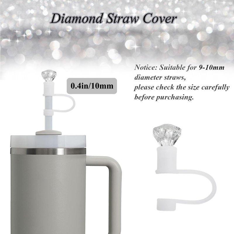 VirgoCCY 6PCS Diamond Glitter Stanley Cup Accessories Set 30&40 Oz, Includes 1 Diamond Silicone Boot, 1 Handle Strap, 1 Straw Covers,1 Straw Adapters Charm Blank with 2 Glitter Charms, Silver
