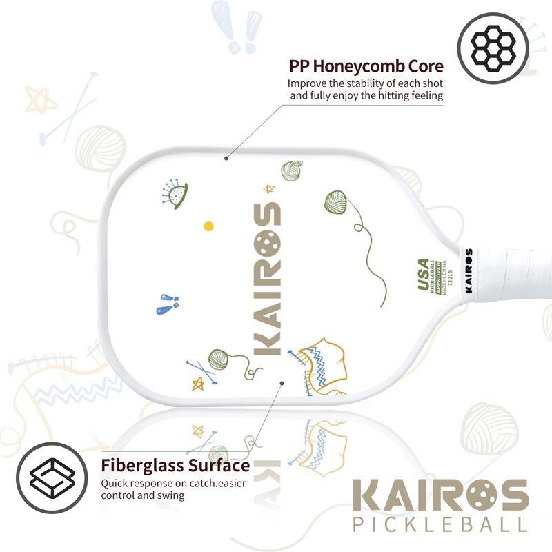 KAIROS Pickleball Paddles, USAPA Approved Pickle Ball Set with 2 Rackets 4 Pickle Balls, Non-Slip Grip Fiberglass Surface Pickleball for Beginners (White)
