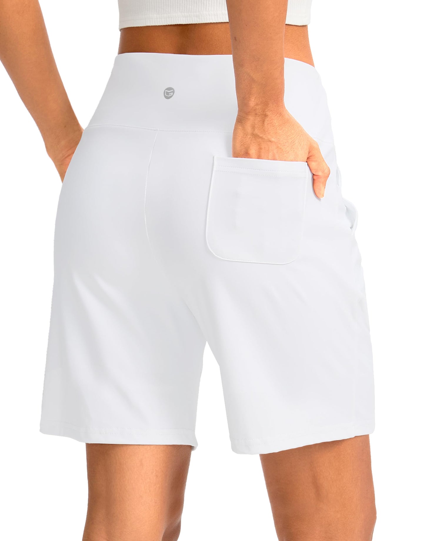 G Gradual Women's Bermuda Long Shorts with Pockets 7" High Waisted Knee Length Shorts for Women Walking Athletic Workout(White-L7,3XL)
