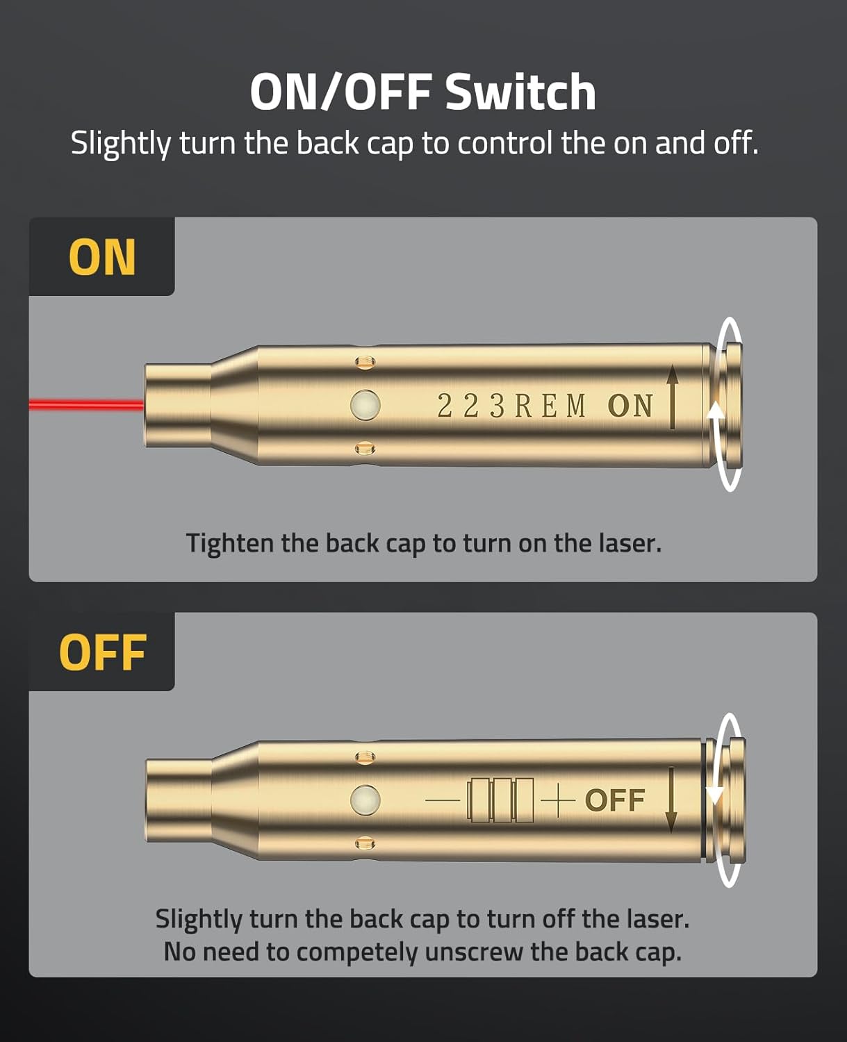 Laser Bore Sight for 5.56/.223 - Red Laser with On/Off Switch & 2 Battery Sets | 350 LGND (9x43mm) & 450 Bush