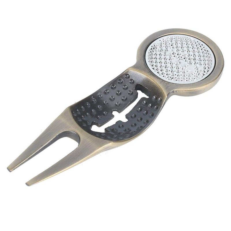 Golf Divot Repair Tool, Portable Zinc Alloy Green Fork with Magnetic Ball Markers Ball Line Drawing Function for Golfers Golf Course Maintenance Travel Use