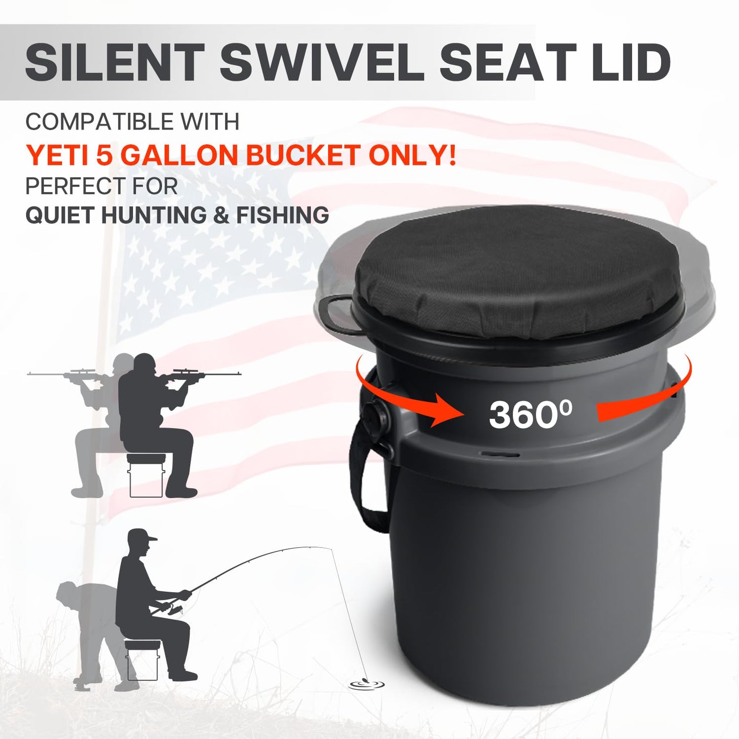 5 Gallon Bucket Seat for Yeti Bucket Only, Swivel Bucket Lid with Padded Top for Cozy Sitting, Bucket Seat Cushion for Outdoor Fishing,Hunting,Gardening,Camping,Car Washing, Baseball Training