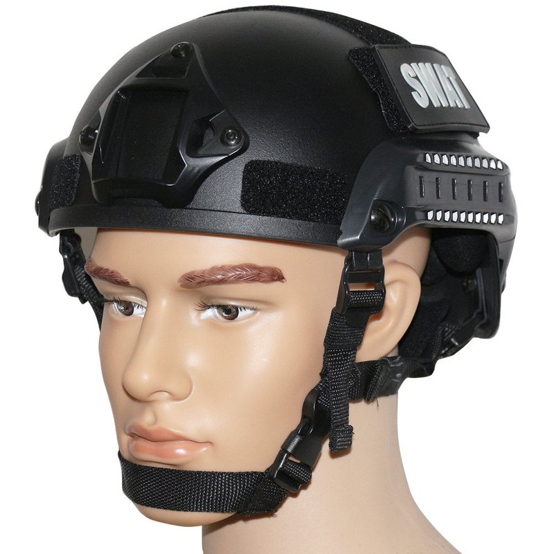 OneTigris Tactical Helmet MICH 2001 - Helmet with Adjustable Chin Strap, Night Vision Mount and Side Rails (Black)