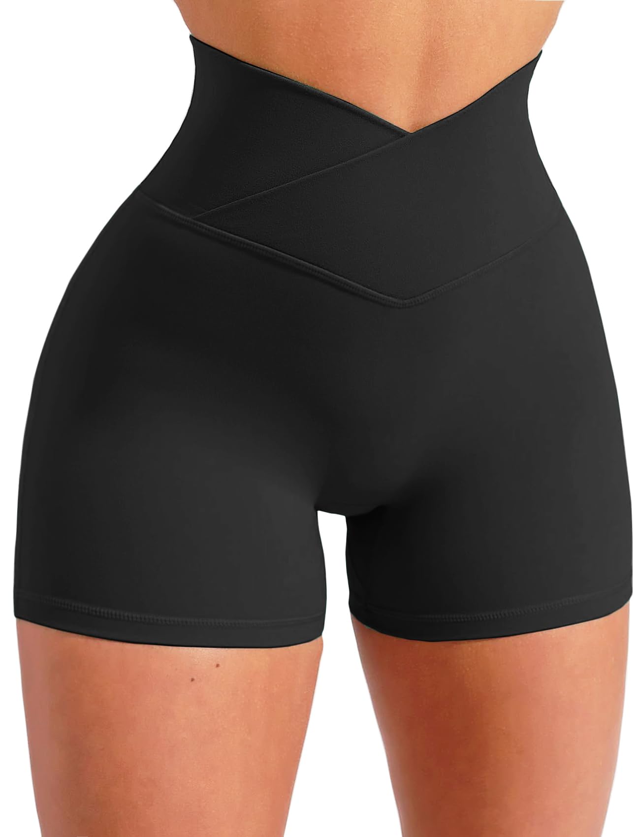 OZICERD Scrunch Butt Gym Shorts High Waisted Workout Biker Shorts Running Athletic Booty Shorts for Women Black L