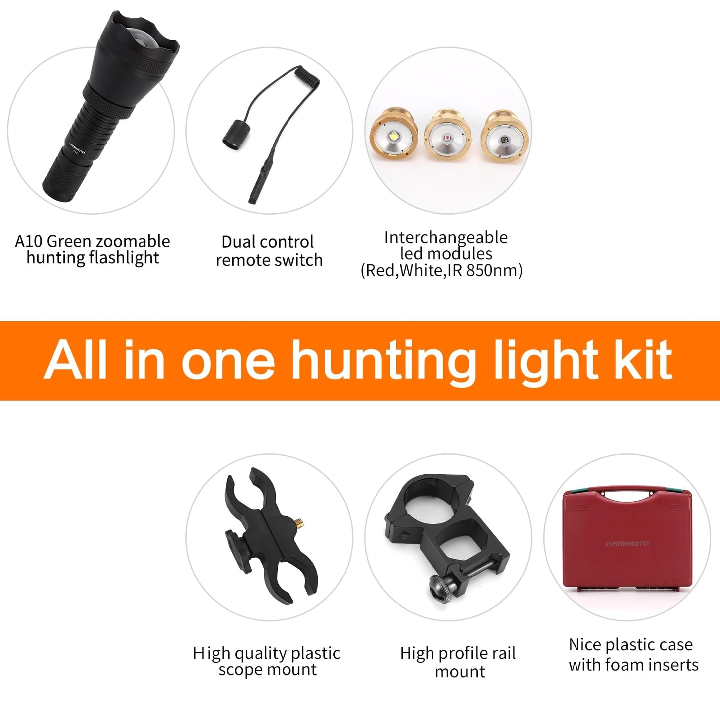 LUMENSHOOTER A10 Ultimate Green Hunting Light Flashlight Kit