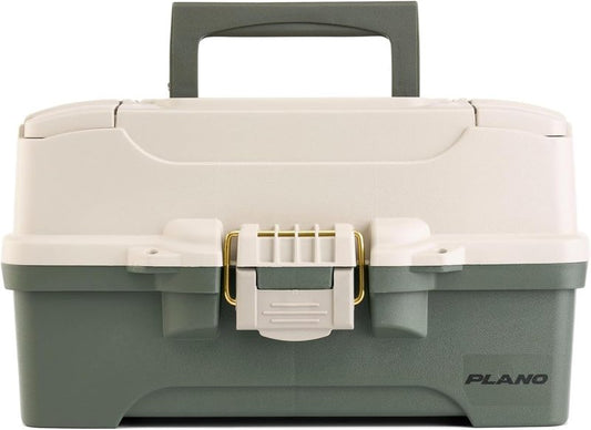 Plano Two-Tray Tackle Box - Portable Fishing Gear Organizer with Deep Storage | Green/Tan