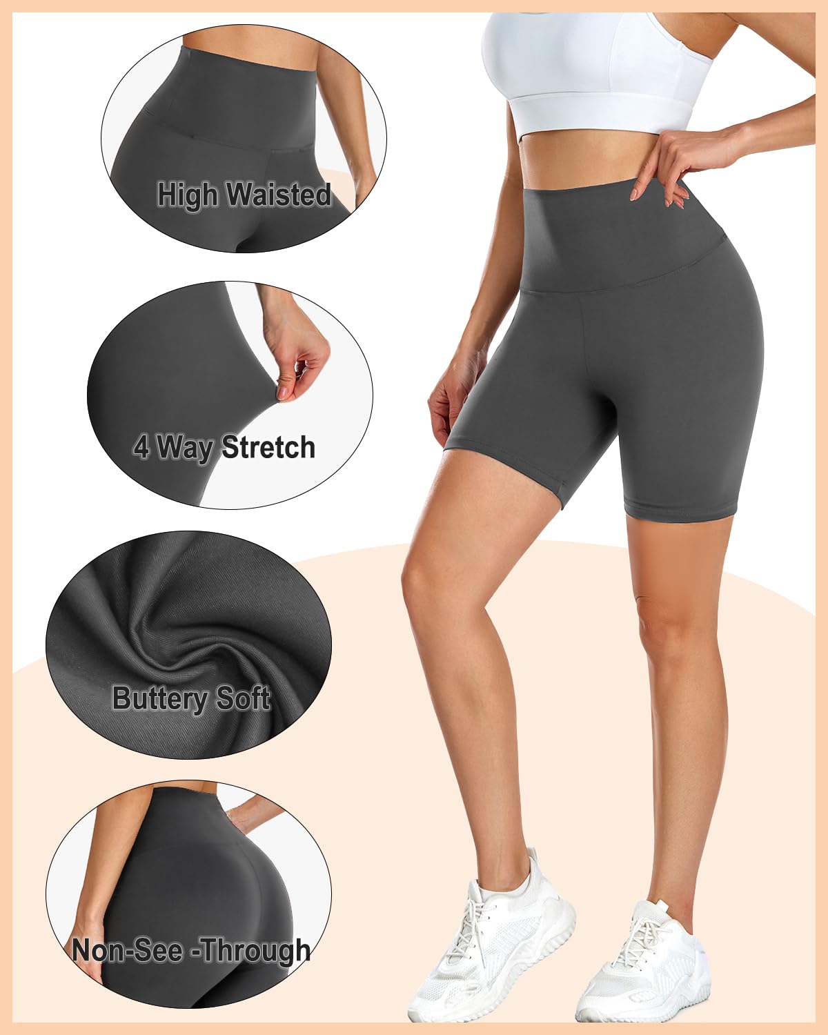 Athletic Biker Shorts for Women, High Waisted Gym Shorts for Cycling Fitness Running