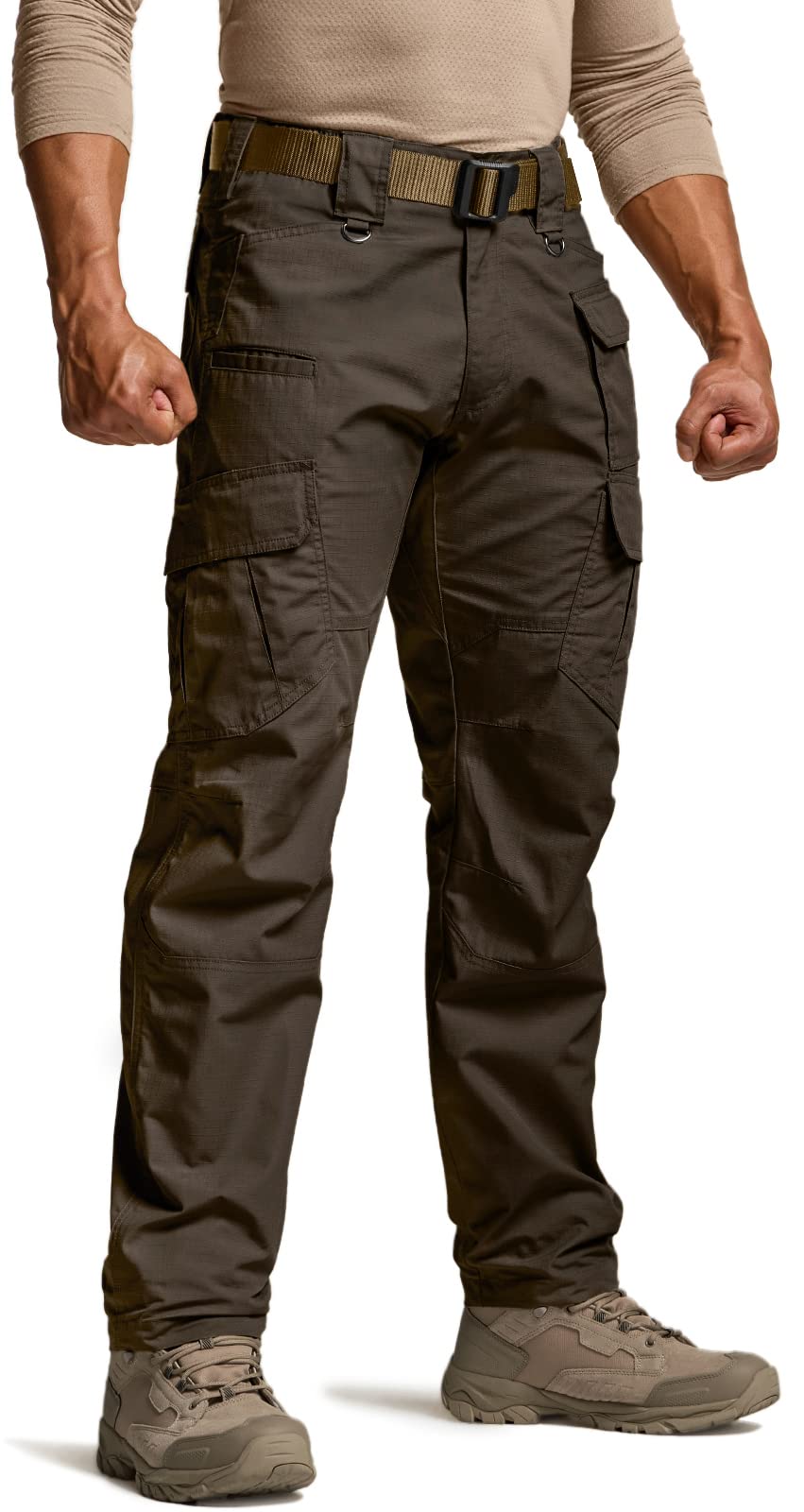 CQR Men's Tactical Pants, Water Resistant Ripstop Cargo Pants, Lightweight EDC Work Hiking Pants, Outdoor Apparel, Duratex Mag Pocket Dark Brown, 42W x 32L