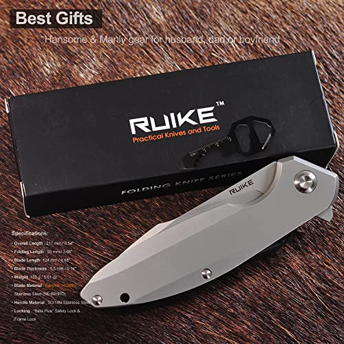 Tactical Folding Pocket Knife for men,14C28N Stainless Steel Blade,Frame Lock,G10 Handle,EDC Small Camping Knives Belt Clip Carry,Lightweight Survival Hunting Flipper Microtech Elemental Bushcraft Hiking Sharp Gear Tool Father Dad Gifts Ruike p108