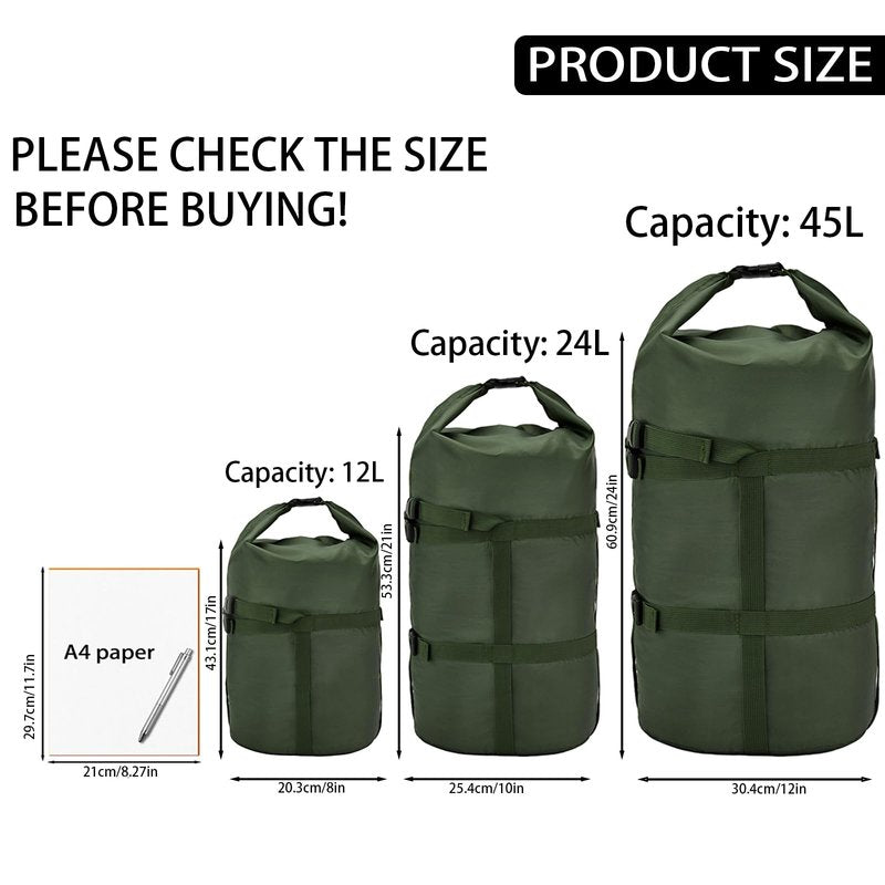 MOOCY Compression Stuff Sack, 12L/24L/45L Sleeping Bag Cover Sack Sleeping Bags Storage Stuff Sack Organizer - Great Sleeping Bags Clothes Camping Hiking Backpacking Green 45L