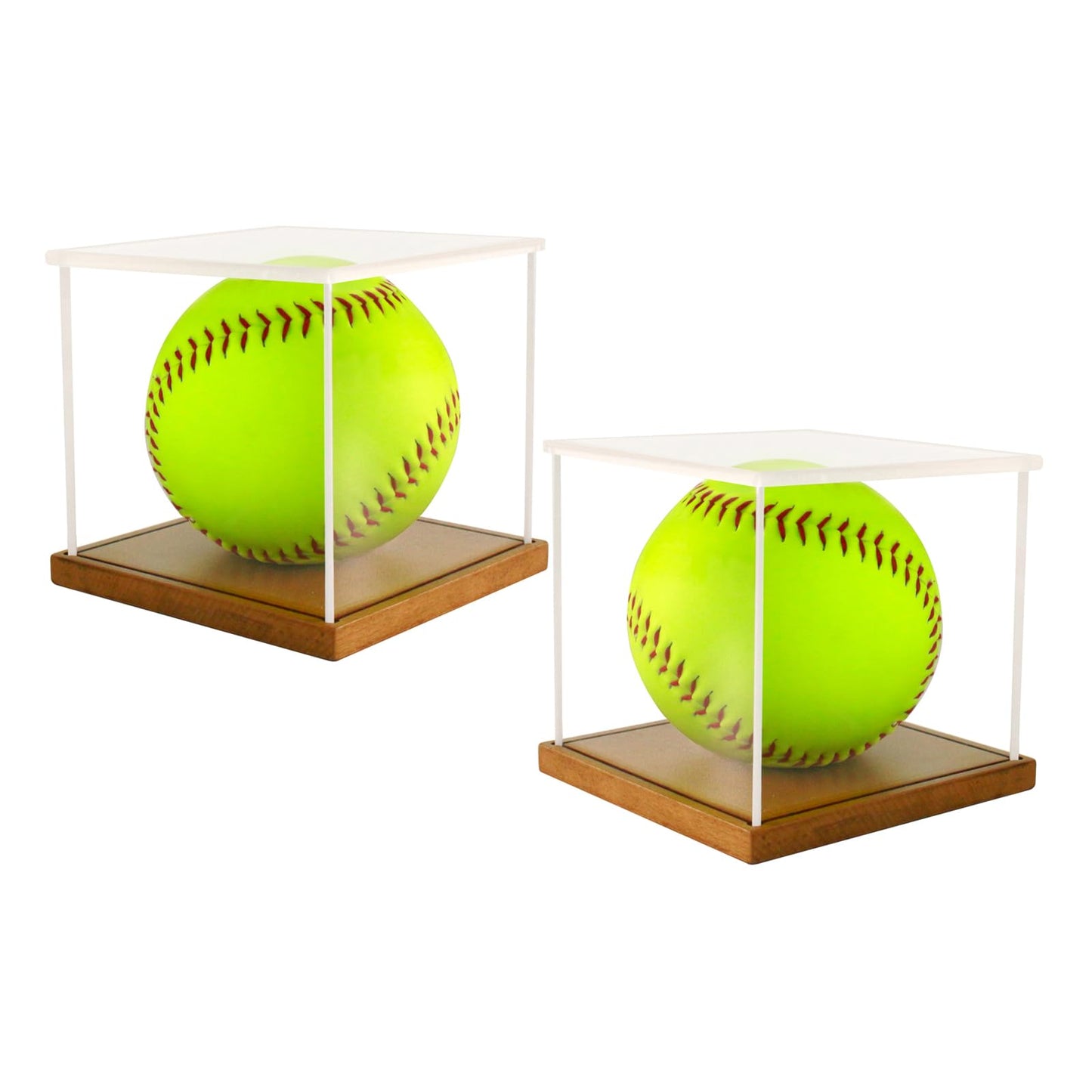 LuxRound 2-Pack Acrylic Softball Display Case with Wooden Base - Clear UV Protective Box for 12" Official Softball, Autographed or Collectible Ball, Dust Proof Tabletop Showcase