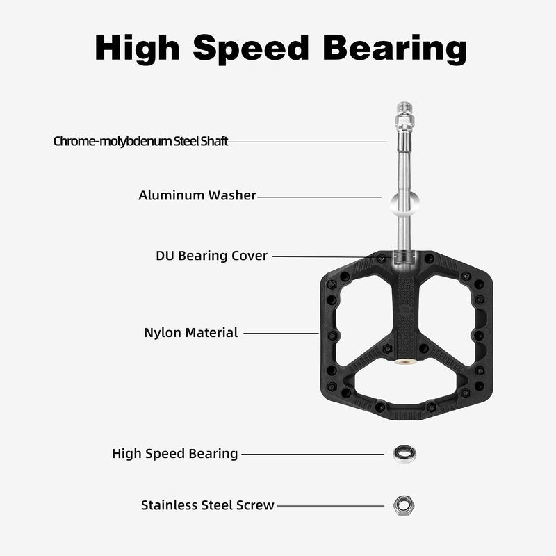 ROCKBROS Mountain Bike Pedals Flat MTB Pedals Nylon Fiber Bicycle Platform Pedals for Road Mountain BMX MTB Bikes Black