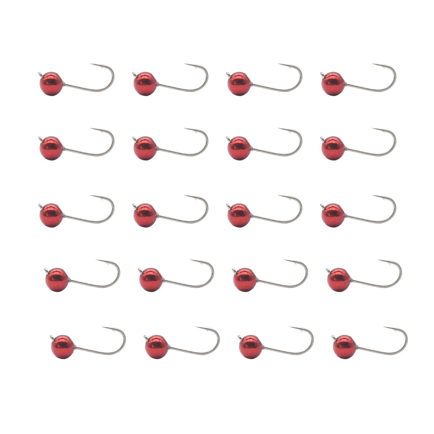ALICHINO Tungsten Fly Tying Jig Heads for Fly Fishing Small Round Ball Crappie Jig Heads Tungsten Nano Jigss Kit Tungsten Beads with Hook(Metallic Red 20 pcs, 4.6mm 1/35oz #12)