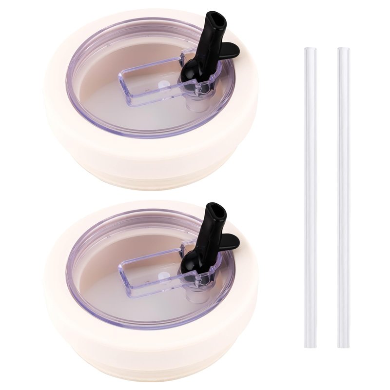 Silicone Flip Straw Lid Replacement Compatible with HydroJug 32 oz Traveler Cup, Compatible with Hydro Flask 32 oz and 40 oz Travel Tumblers. Cream color, Pack of 2.