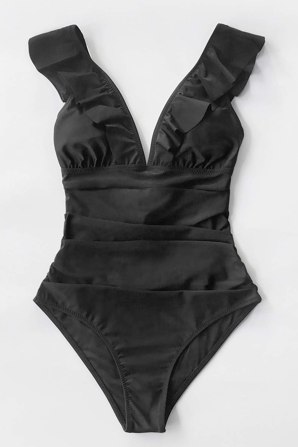 CUPSHE Women's Ruffled Lace Up One Piece Swimsuit, L Black