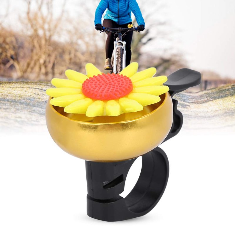Bell Aluminum Bike Bell, Yellow Flower Design, Anti-Rust Horn Ring for Kids and Adults, Universal Handlebar Mount