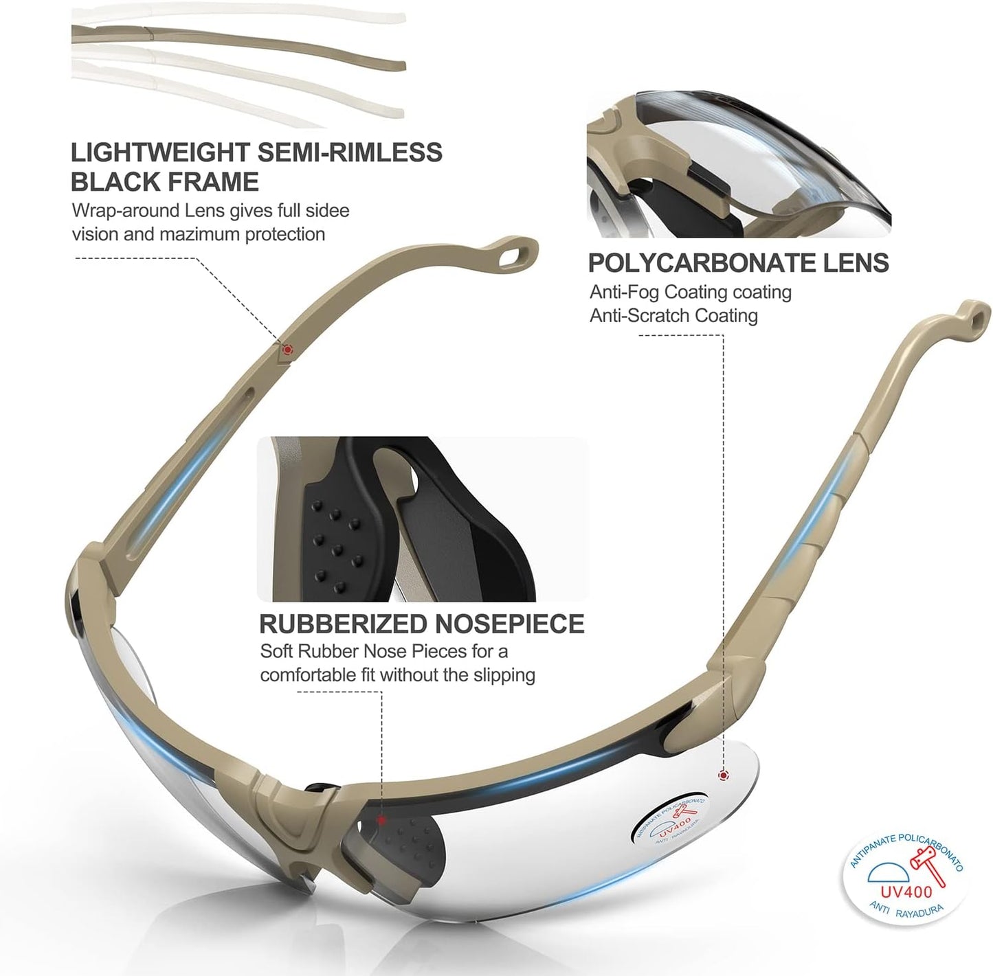 Shooting Glasses - Anti-Fog Safety Glasses for Adults | Includes Case