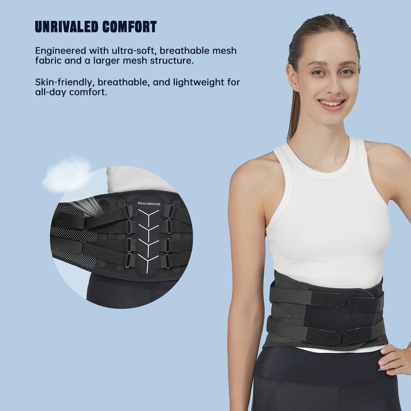 WEARABSTRUSE Back Brace for Lower Back Pain Relief, Zoned Adjustable Design for Custom Fit, Built-in Bionic Brace, Lumbar Support Belt for Men & Women with Lumbar Pad, for Herniated Disc,Sciatica