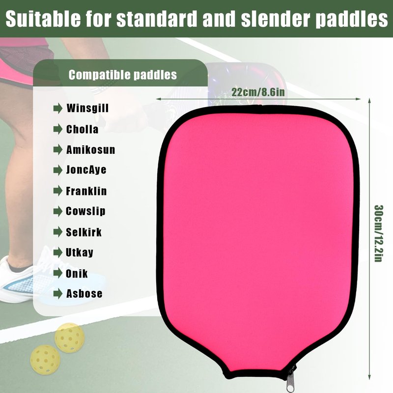 1pcs Pink Racquet Cover, 8.6 x 12.2 Inch Neoprene Racquet Cover Storage Bag Compatible with Most USAPA Standard and Extended Racquets Fits Most People's Needs