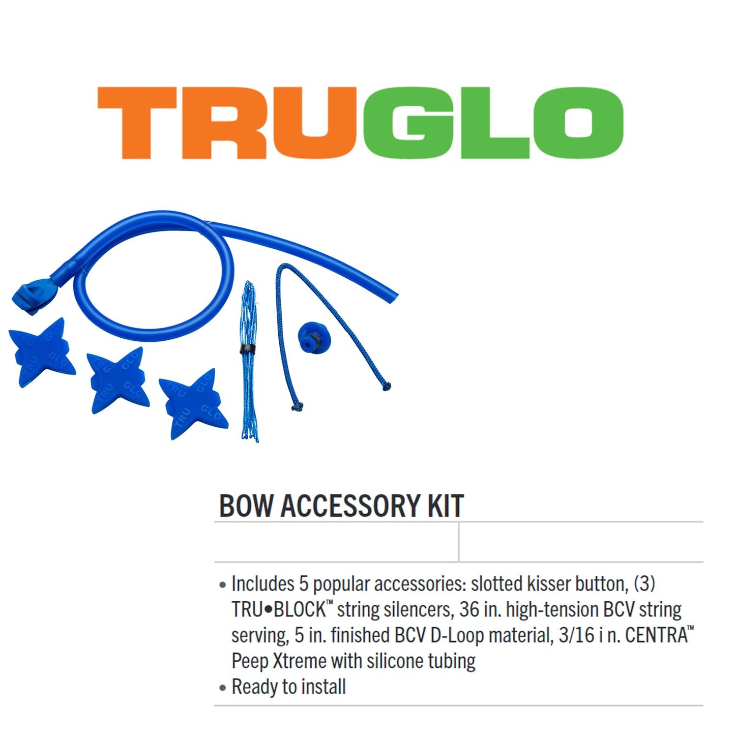 TRUGLO Bow Accessory Kit - 3/16' Peep Sight w/Tubing, Kisser Button, 3 String Silencers, 36' BCV String Serving, 5' BCV D-Loop Material, Blue