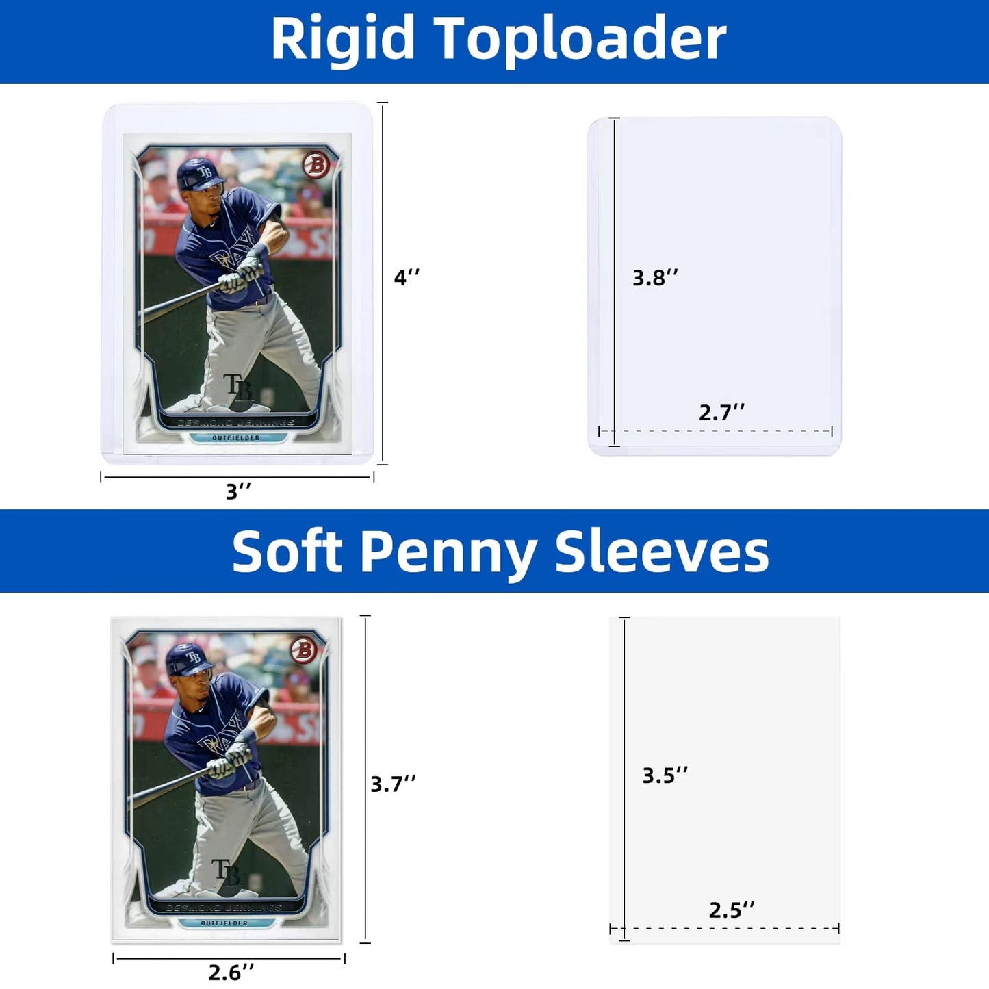 2000 Card Sleeves Top Loaders for Cards, Arjiekwei 3"X4" Baseball Card Protectors Hard Plastic, Premium Toploaders Card Holder for Sports Football Trading Cards (1000 Toploaders + 1000 Penny Sleeves)