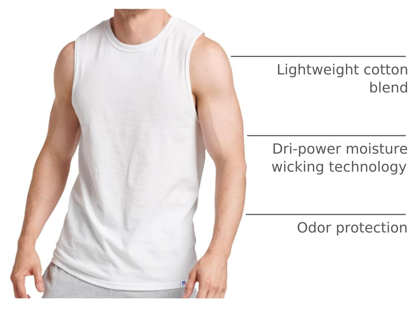 Russell Athletic Mens Cotton Performance Sleeveless Muscle T-Shirt T Shirt, White, 3X-Large US