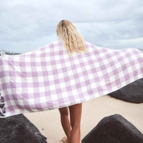 Slowtide Turkish Beach Towel – Ultra Lightweight, Quick-Dry & Sand-Resistant, 100% Sustainably Sourced Cotton with Drawcord Loop – 73 x 38 Inches (Ravello Purple)