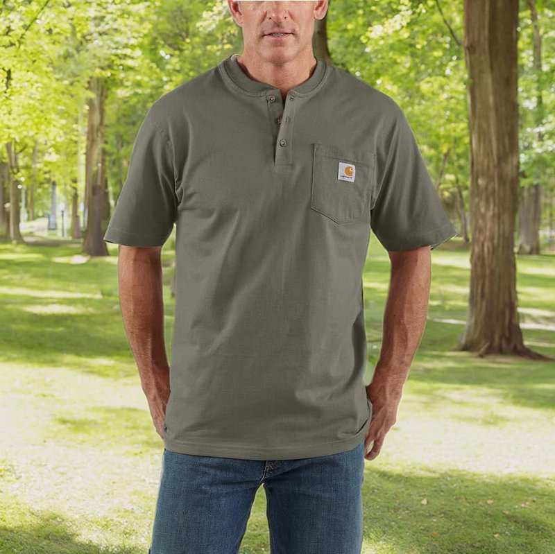 Carhartt Men's Loose Fit Dearborn Henley T-Shirt - Comfortable Cotton Blend | Casual Wear