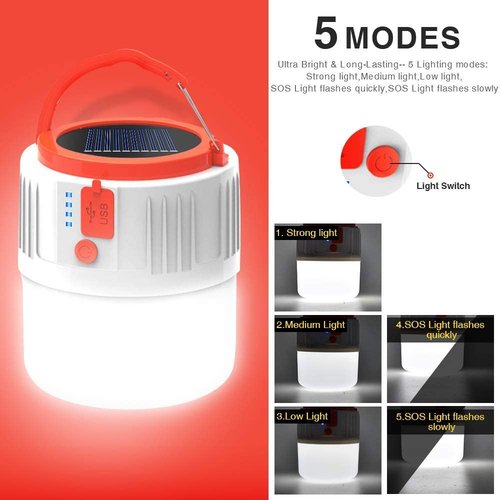 LETOUR Bundle - 2 Items Camping Lantern LED Emergency Portable Light & Solar Powered Camping Lantern IP45 Waterproof for Camping/Hiking/Fishing/Night Working