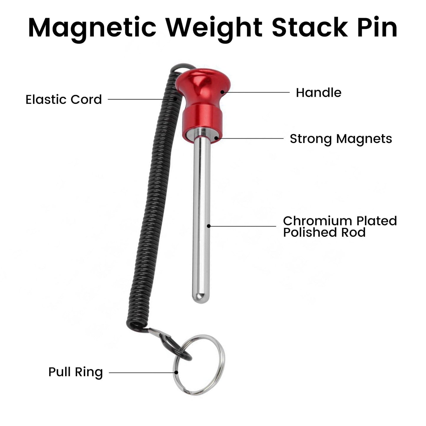 Weight Stack Pin,Universal Magnetic Weight Pin with Pull Rope Strength Training Equipment for Commercial Gym or Home Gym | Pin Insert | Heavy Duty | Health Club Grade Steel Gym Accessories (Red)