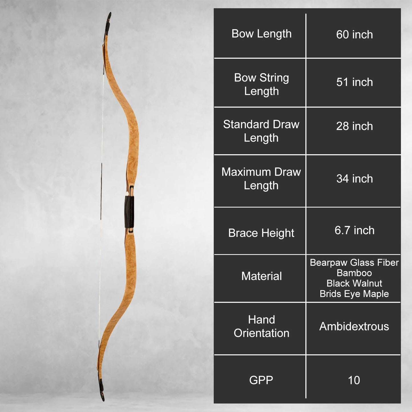 AF Archery SiCai Traditional Recurve Bow Four-Layer Laminated (BE,45lbs)