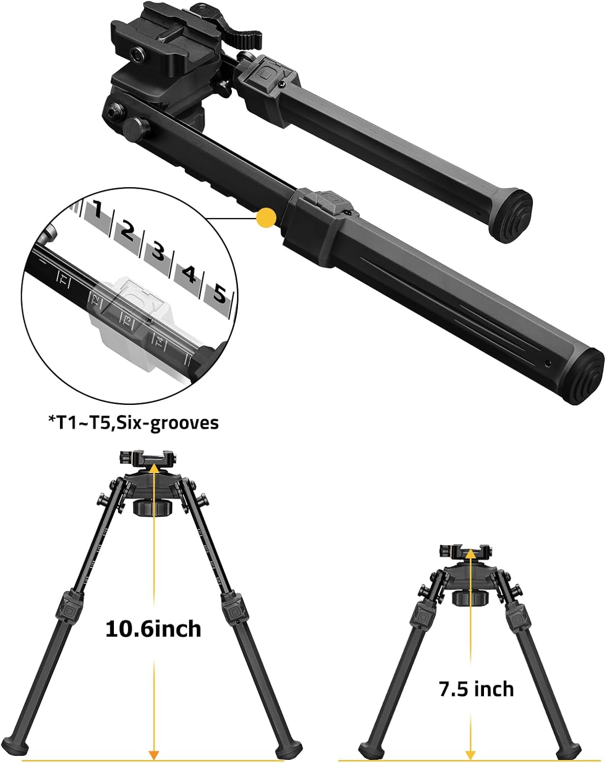 CVLIFE Rifle Bipod - Quick Release Picatinny Bipod with 360° Swivel & Adjustable Height | Foldable Legs for Shooting & Hunting