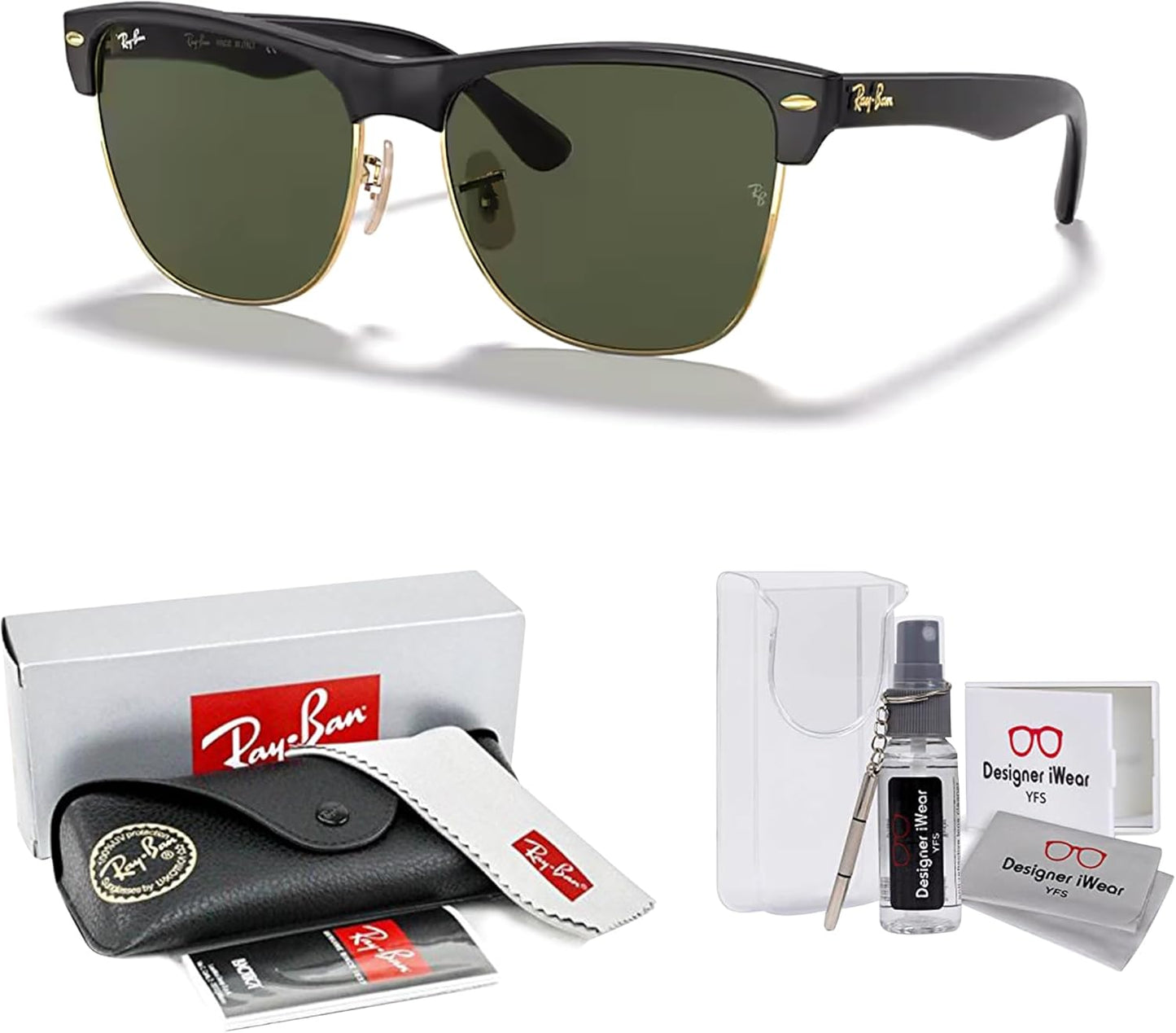 Ray-Ban Clubmaster Oversized Sunglasses - 57MM Demishiny Black/Crystal Lens | Gold/Crystal G-15 Green