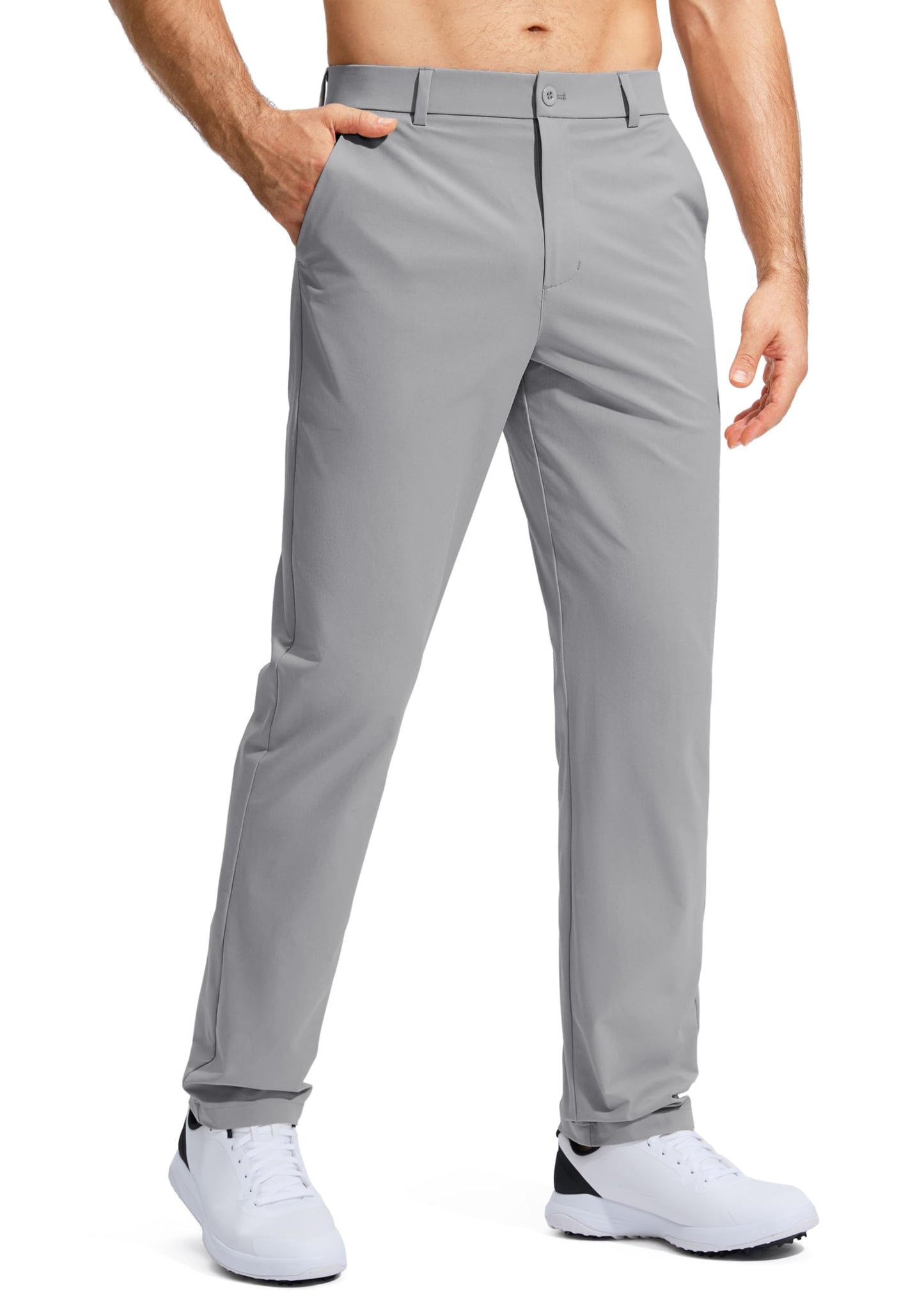 Pudolla Dress Pants for Men Golf Pants Stretch Work Dress Comfy Pants 34 Lightweight Quick Dry Casual Slacks Trousers(Light Grey 33Wx34L)