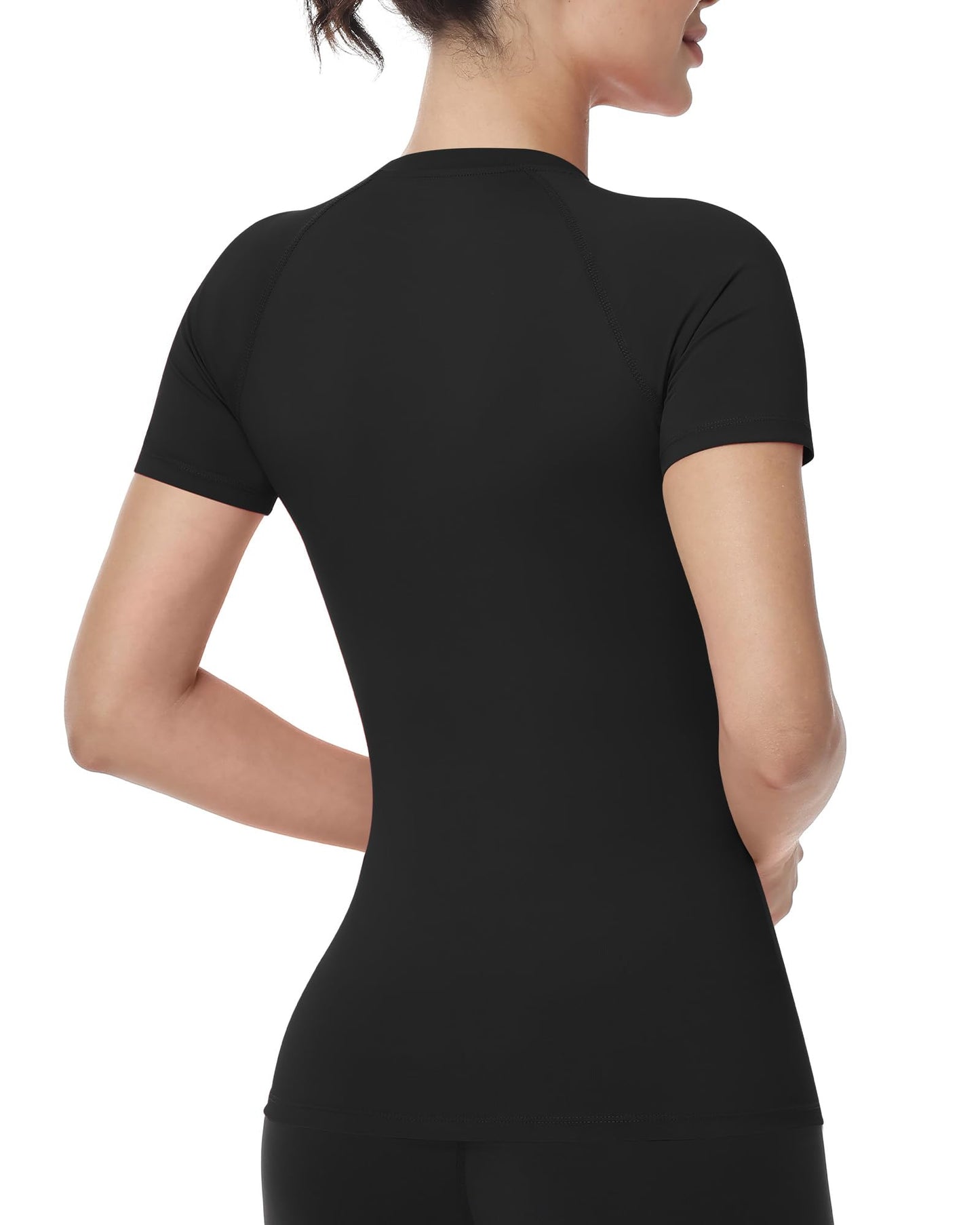 Runhit Compression Shirts Woman Workout Gym T Shirts Short Sleeve Athletic Tops Moisture Wicking Undershirts for Running Yoga Black S