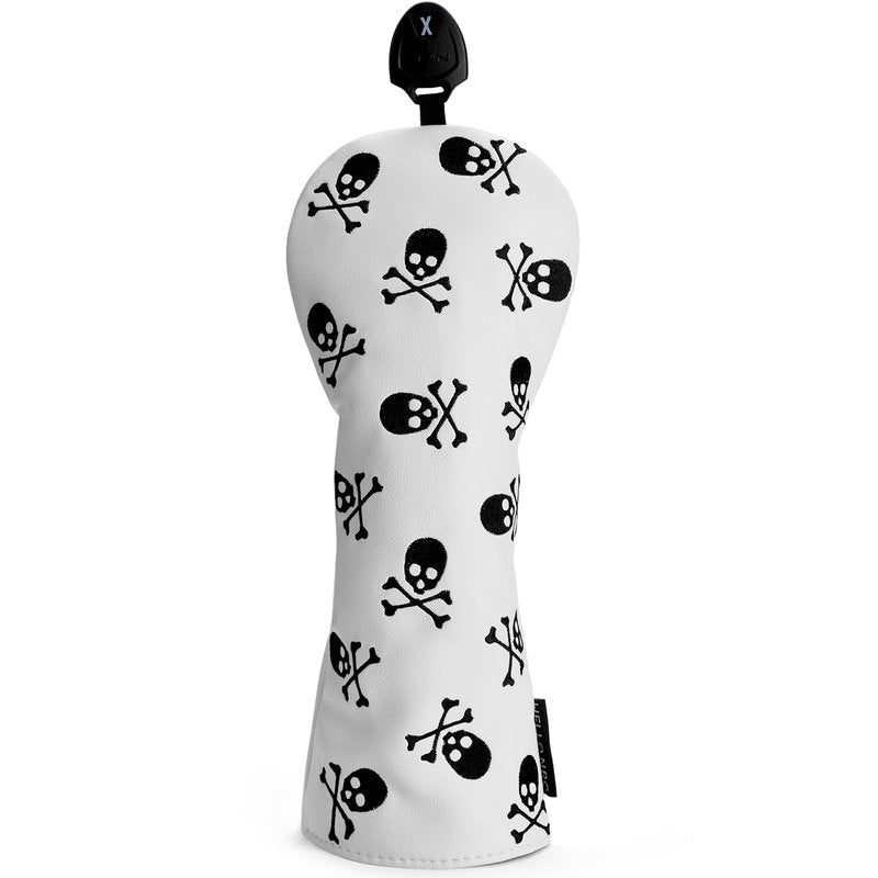 Gbourly Golf Club White Skull and Crossbones Skeleton Fairway Wood Head Cover PU Leather Headcover
