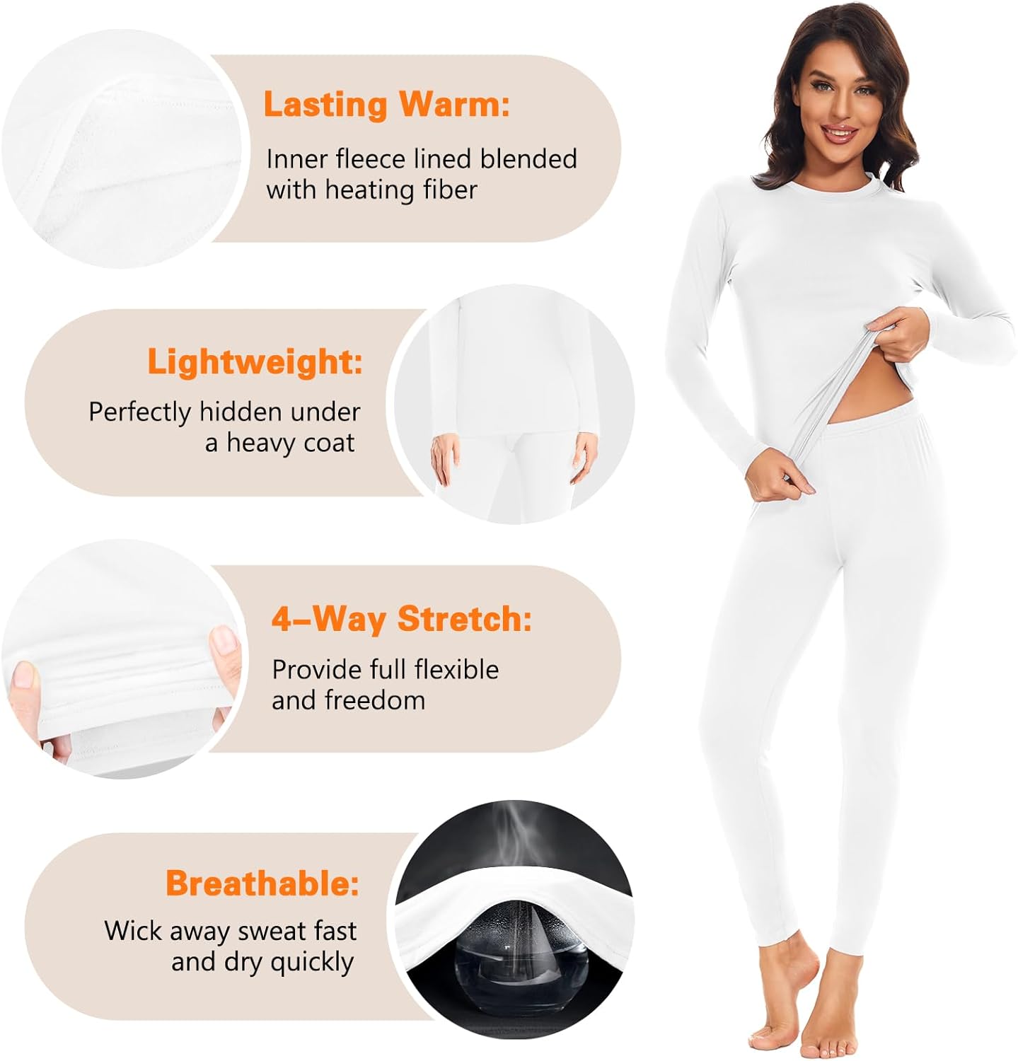 Thermal Underwear Set for Women - Fleece Lined Long Johns & Base Layer Top & Bottom | Cozy Comfort