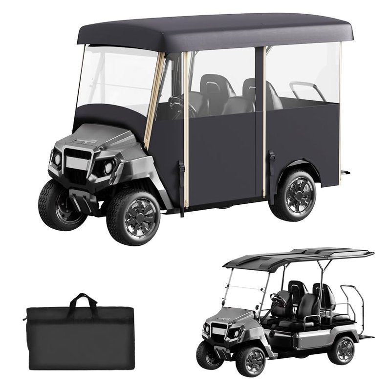 Golf Cart Cover Enclosure 4&6 Passenger, Golf Cart Cover for Yamaha Club Car EZGO, Waterproof 600D Oxford Rain Cover, Transparent Tail Light Panel, Foldable Door,4-Sided Clear Windows