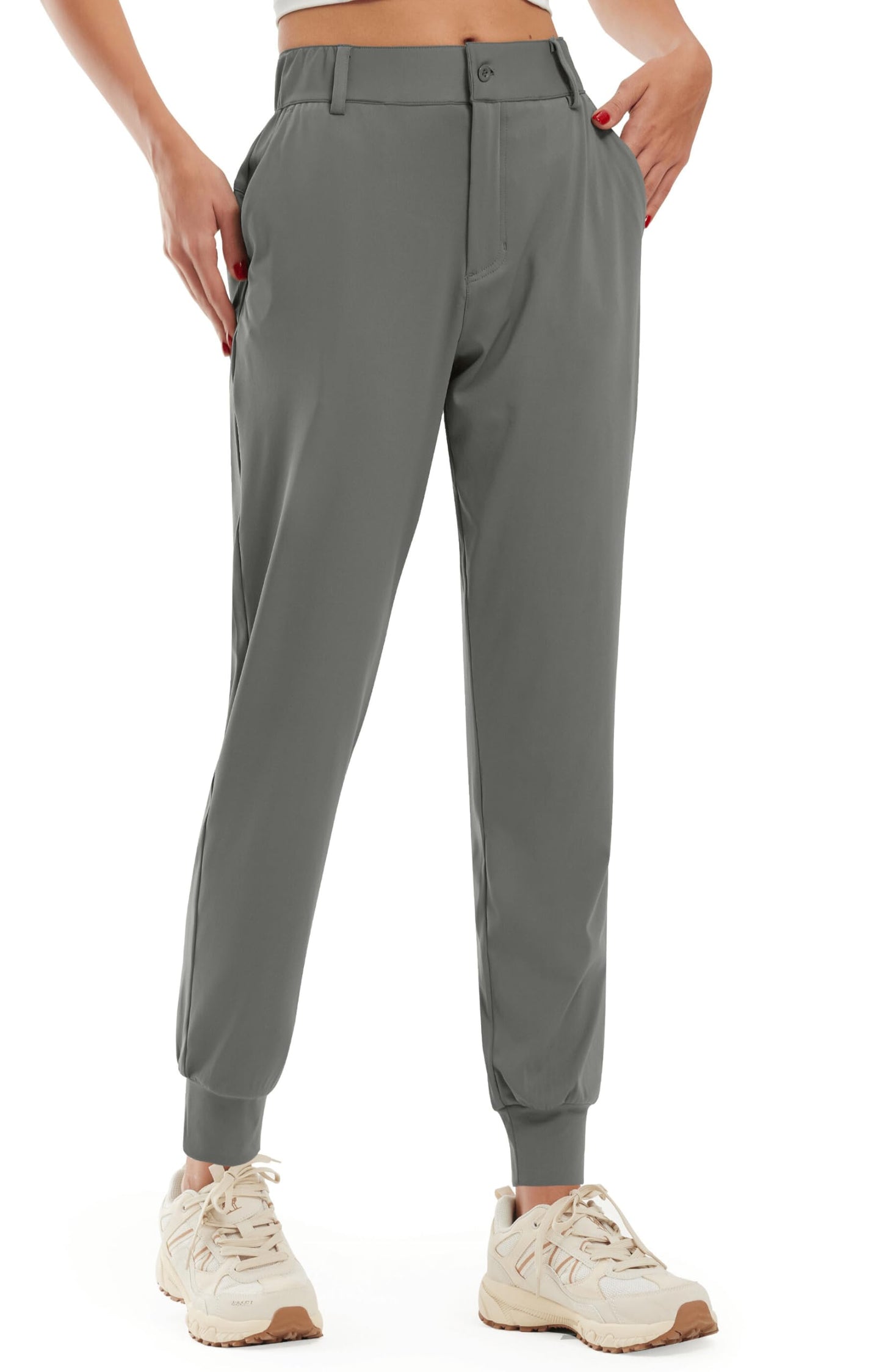 Libin Women's 4-Way Stretch Golf Joggers Pants with Pockets, Tapered Athletic Running Sweatpants, Work Dress Casual Slacks for Women, Grey M