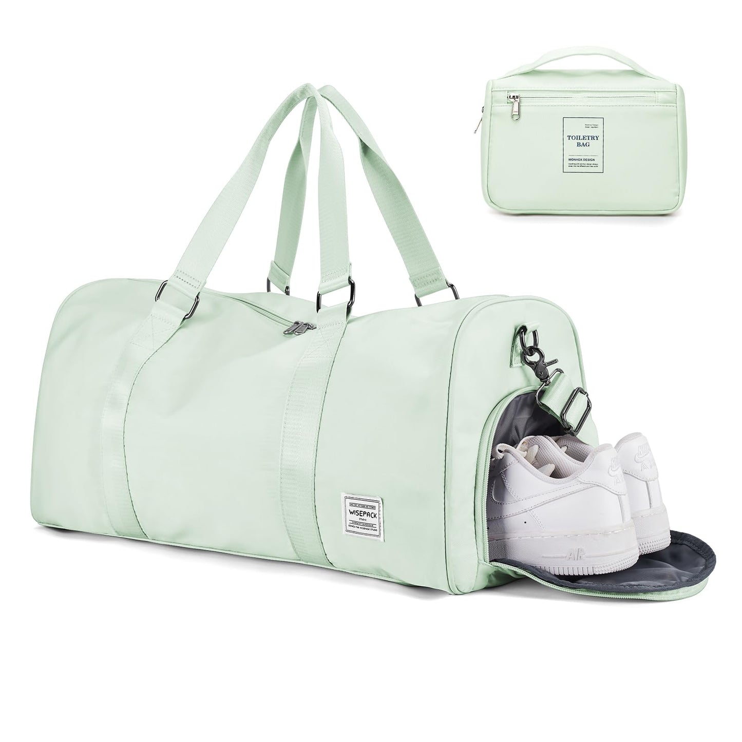 Gym Bag for Women Men with Shoe Compartment Waterproof Duffle Bag with Toiletry Bag Weekender Travel Bag Sports Duffel Tote Bags Personal Item Bag Overnight Carry on Bag Hospital Holdalls Light Green