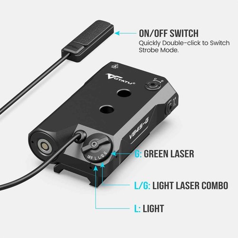 VOTATU V845 Green Laser/Light Combo Compatible with M-LOK Picatinny Rail, 2000 Lumens LED Flashlight and Laser Sight with Pressure Switch for Rifle and Carbine
