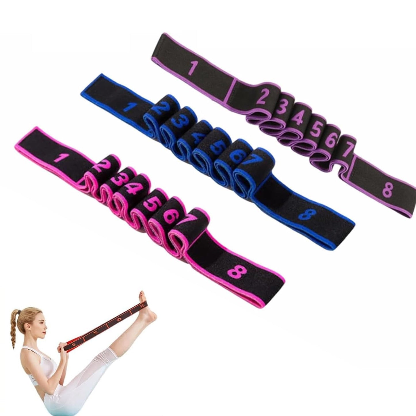 2PCS Fitness Resistance Band for Stretching and Yoga, Number Stretch Resistance Band with Clear Markings, 8-Section Elastic Training Bands for Full Body Stretching Shaping