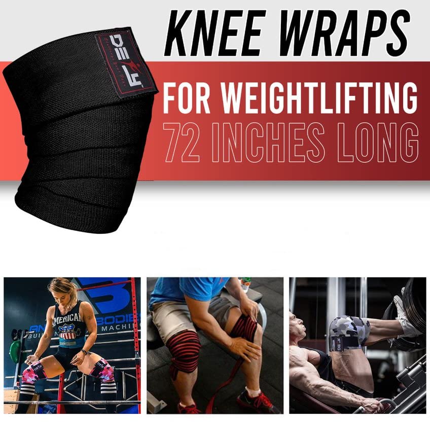 DEFY Sports' Knee Wraps for Weightlifting - Provides Knee Support for Powerlifting, Squats & Fitness Workouts - Ideal Knee Wrap for Men and Women (1 PAIR) (Black)