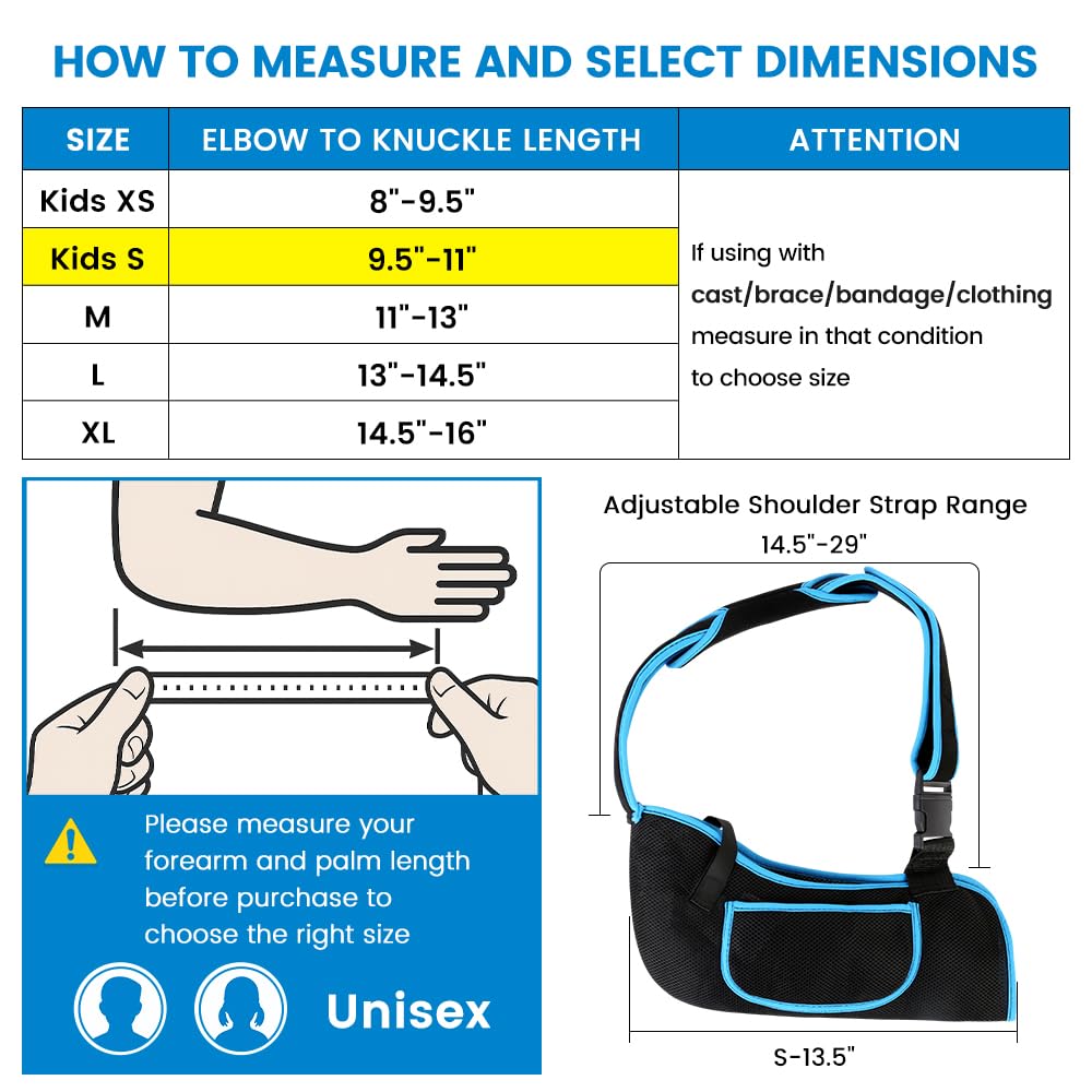 Kids Arm Sling Shoulder Immobilizer, Adjustable Rotator Cuff Support Brace, Fit Left or Right, Breathable Mesh Medical Slings for Elbow, Clavicle and Wrist Injury, Forearm Fracture, Surgery Recovery