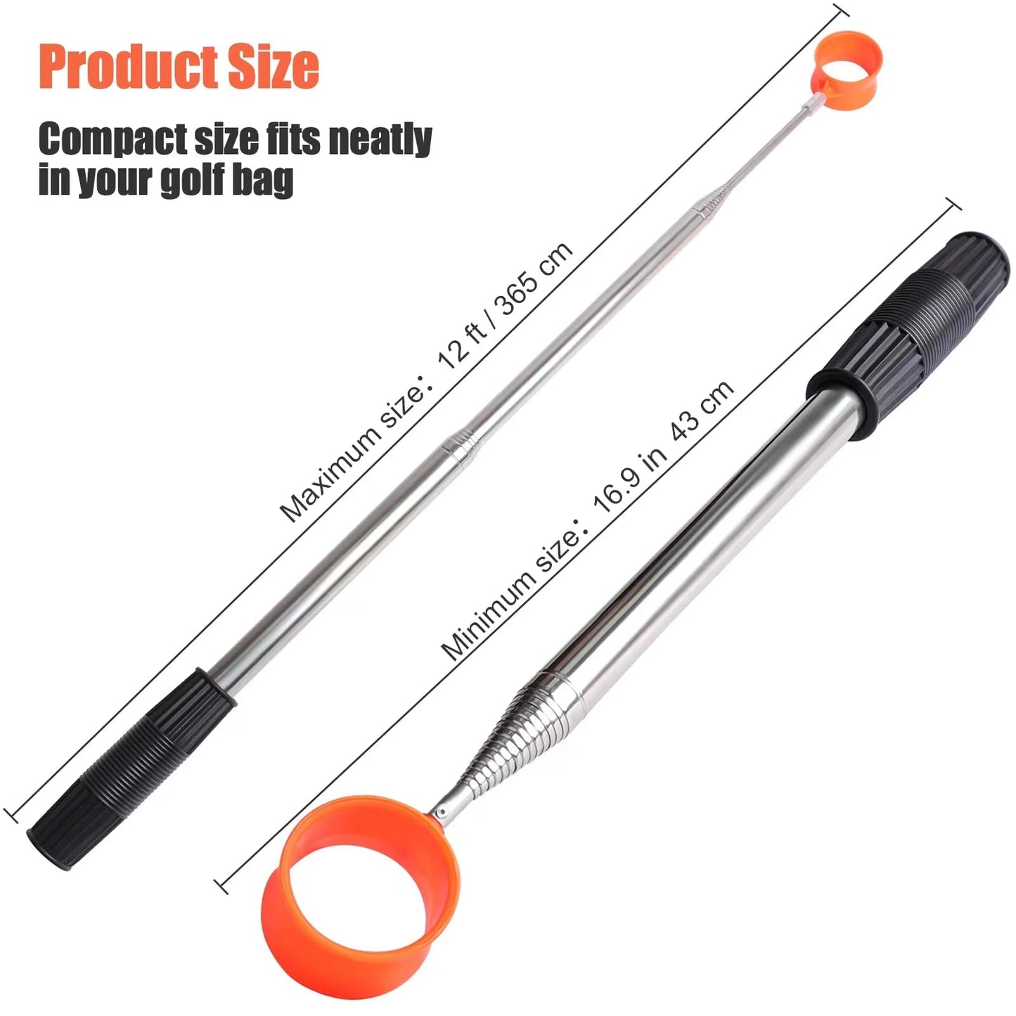 Gihunk Golf Ball Retriever Telescopic, 12Ft Aluminum Alloy Golf Ball Retriever for Water, Ball Retriever Tool Golf Ball Grabber, Telescopic | Two-Sided | Easy Grab Ball | Golf Gifts for Men & Golfers