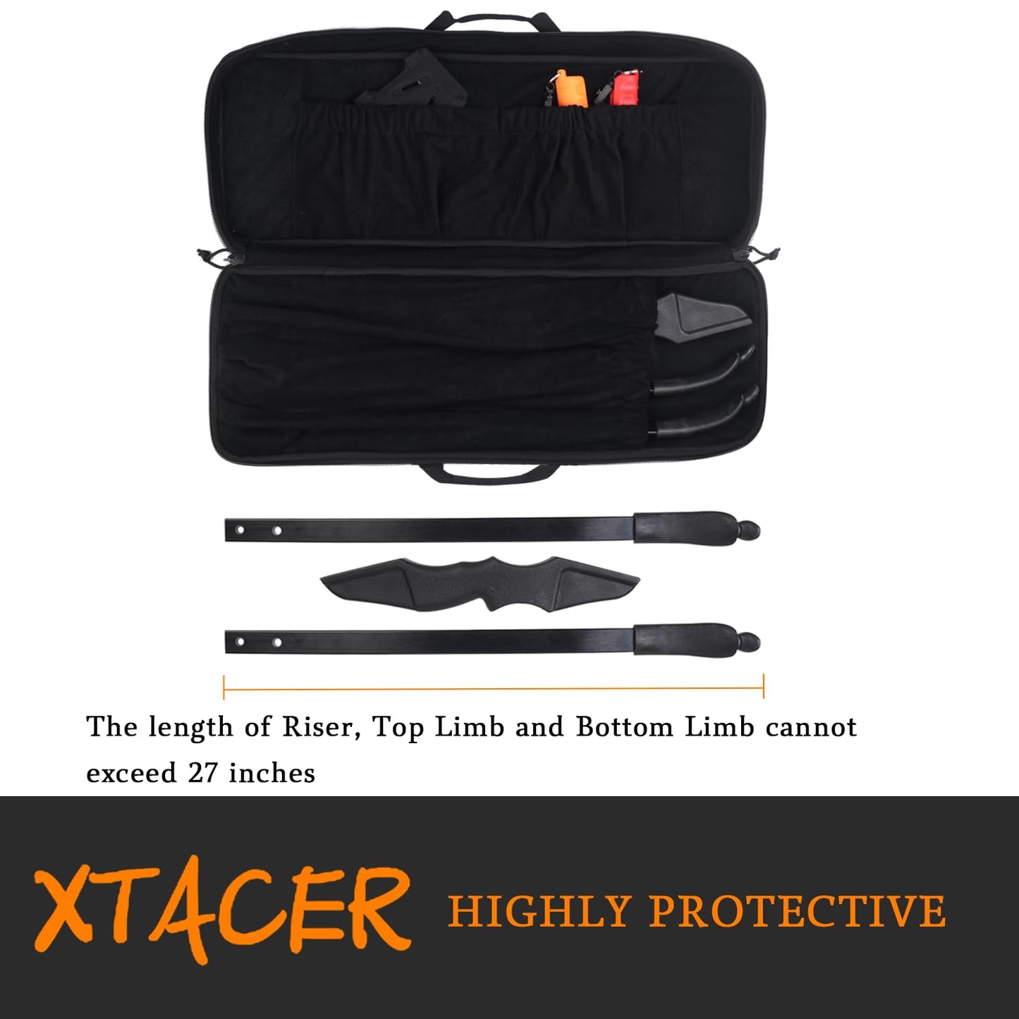 XTACER Tactical Bow Case MOLLE Recurve Takedown Bow Case Fully Padded Case (Black)