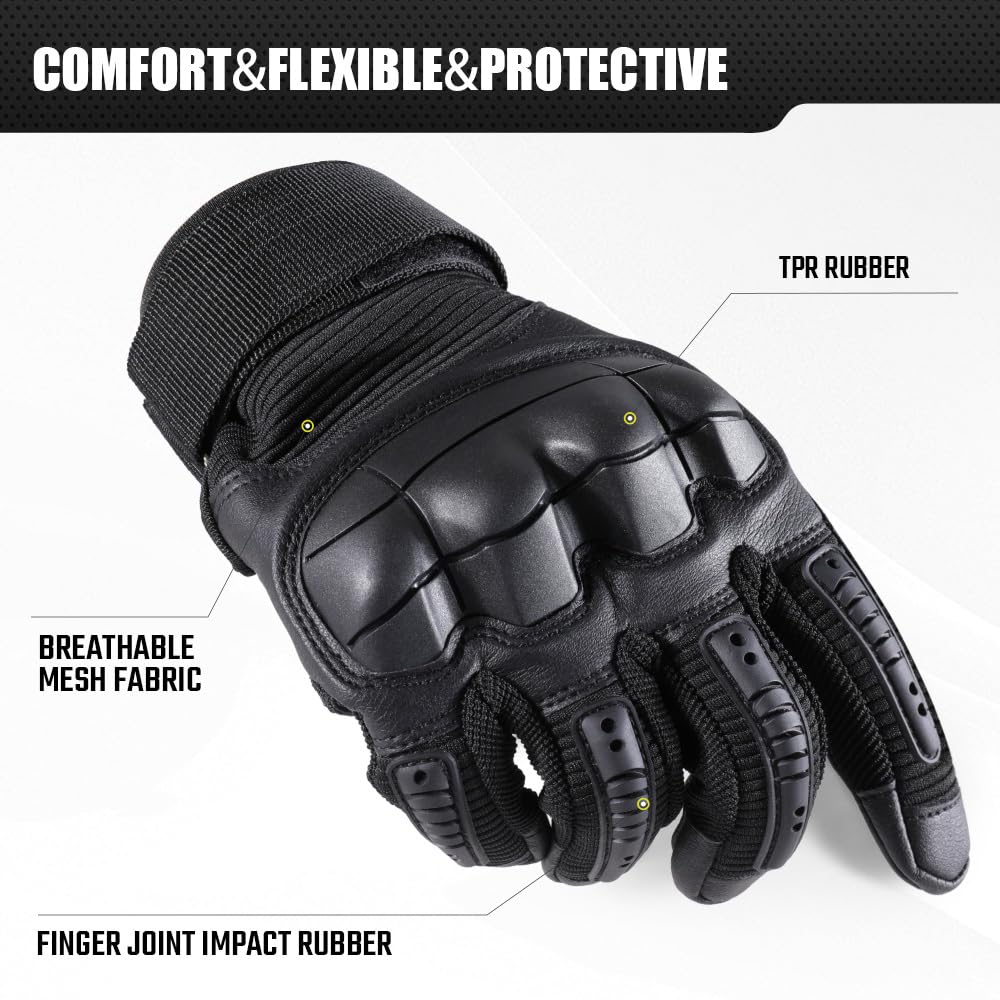 WTACTFUL Touch Screen Tactical Gloves for Men Airsoft Paintball Gear Motorcycle MTB Bike Cycling Cross-Country Motorbike ATV Hunting Hiking Riding Driving Work Outdoor Full Finger Gloves L Black