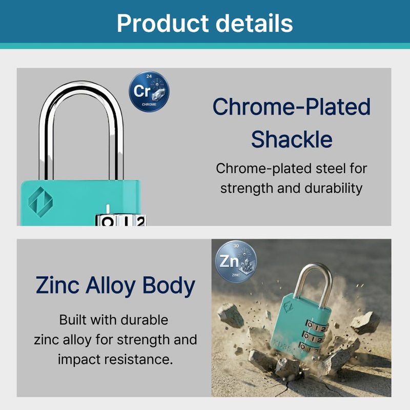 Zarker XD35 Combination Lock, 3-Digit Padlock for School, Gym, Sports Locker Lock, Fence, Toolbox, Case, Outdoor, Hasp Storage (1-Pack, Emerald)