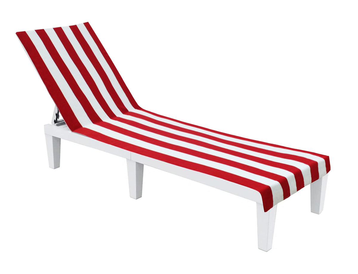 COTTON CRAFT Pool Lounge Chair Cover - Cabana Stripe 100% Cotton Soft Premium Ringspun Terry Towel Chaise Patio Picnic Spa Beach Lounge Cover - Oversized 32 in W x 82 in L x 7 in Pocket – Red White