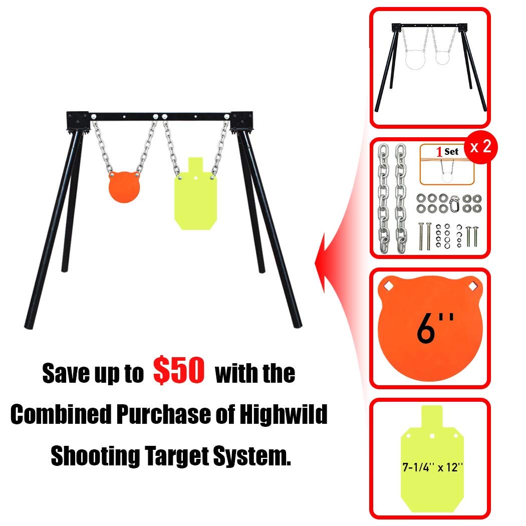 Highwild Steel Target Stand AR500 Shooting Target System (1 Stand, 2 Mounting Kits & 6" Gong + 7"x 12"Torso)